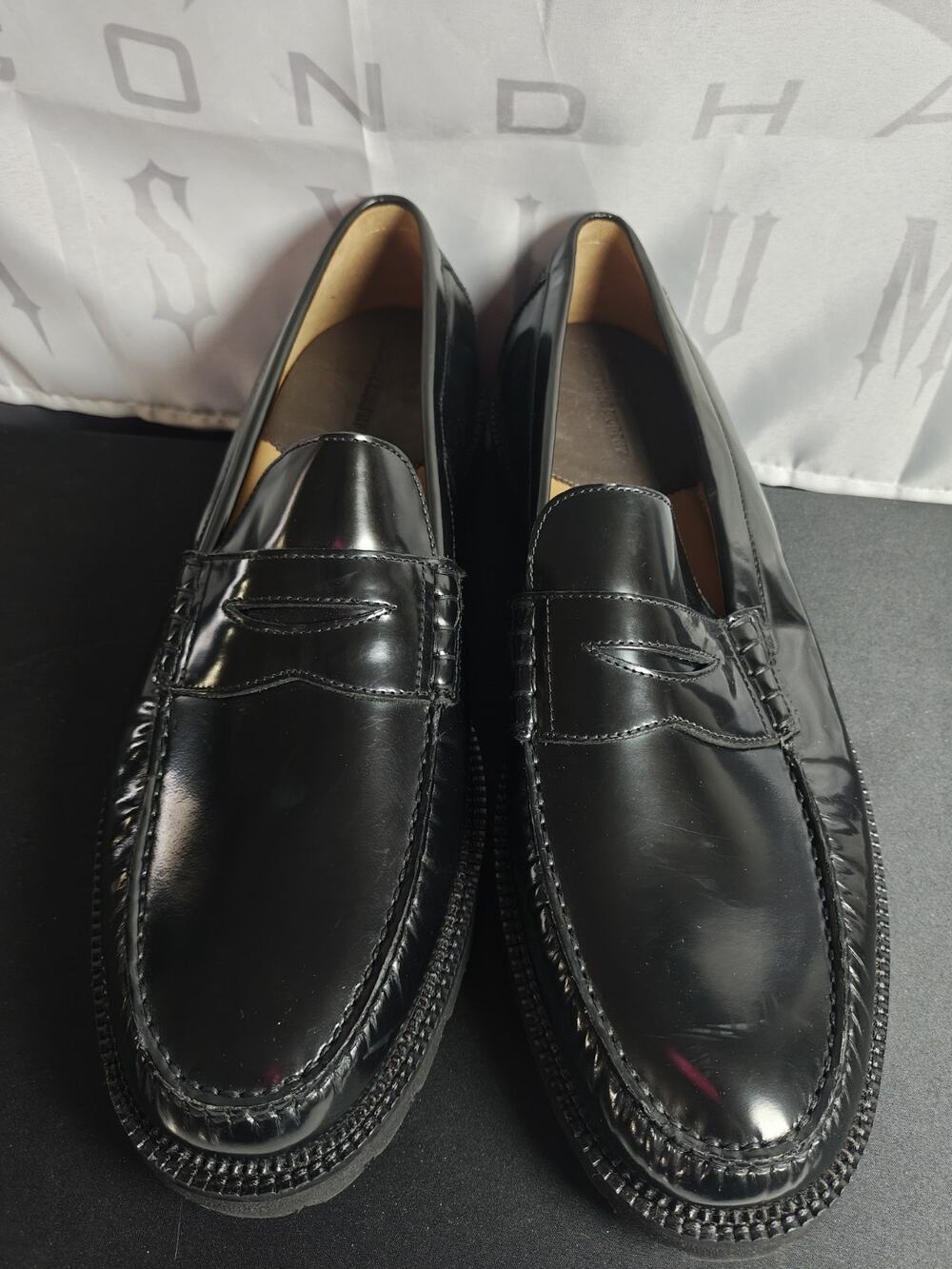 Johnston & Murphy Men's 14 Donnell Penny Brush-Off Leather Black New $155 Blems